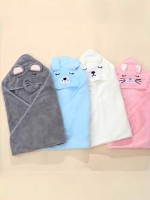 Pet Hooded Bath Towel 1pc - Super Absorbent Quick-Dry Dog & Cat Bath Robe, Soft Coral Fleece, Cartoon Design, Cozy Drying Towel For Pets