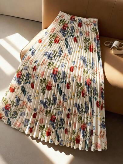 GlowEve CURVE Falda plisada en línea A con estampado floral colorido para mujer de talla grande, cintura estilizadora, adecuada para oficina, casual, citas, graduación, vacaciones, Día de San Valentín, festival de música, Día de la Madre, Halloween, Acción de Gracias, Pascua, Día Nacional, baile de graduación, fiesta, boda, exterior