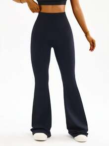 Rhythm Era Plus Size Women High Waist Solid Color Slim Fit Breathable Yoga Leggings & Pants - Black - View 5