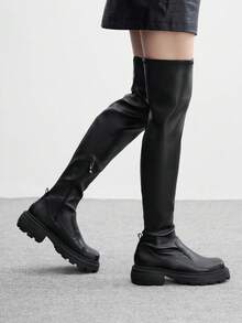 CUCCOO BIZCHIC Women's Fashionable Versatile Commuting Thick Sole Over-The-Knee Boots For Christmas - Black - View 3