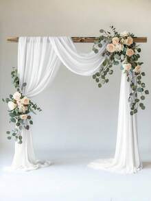 1件白色婚礼薄纱布帘背景装饰，适用于户外拱门派对仪式拍照区装饰舞台背景透明帘 - 白色 - 查看 1