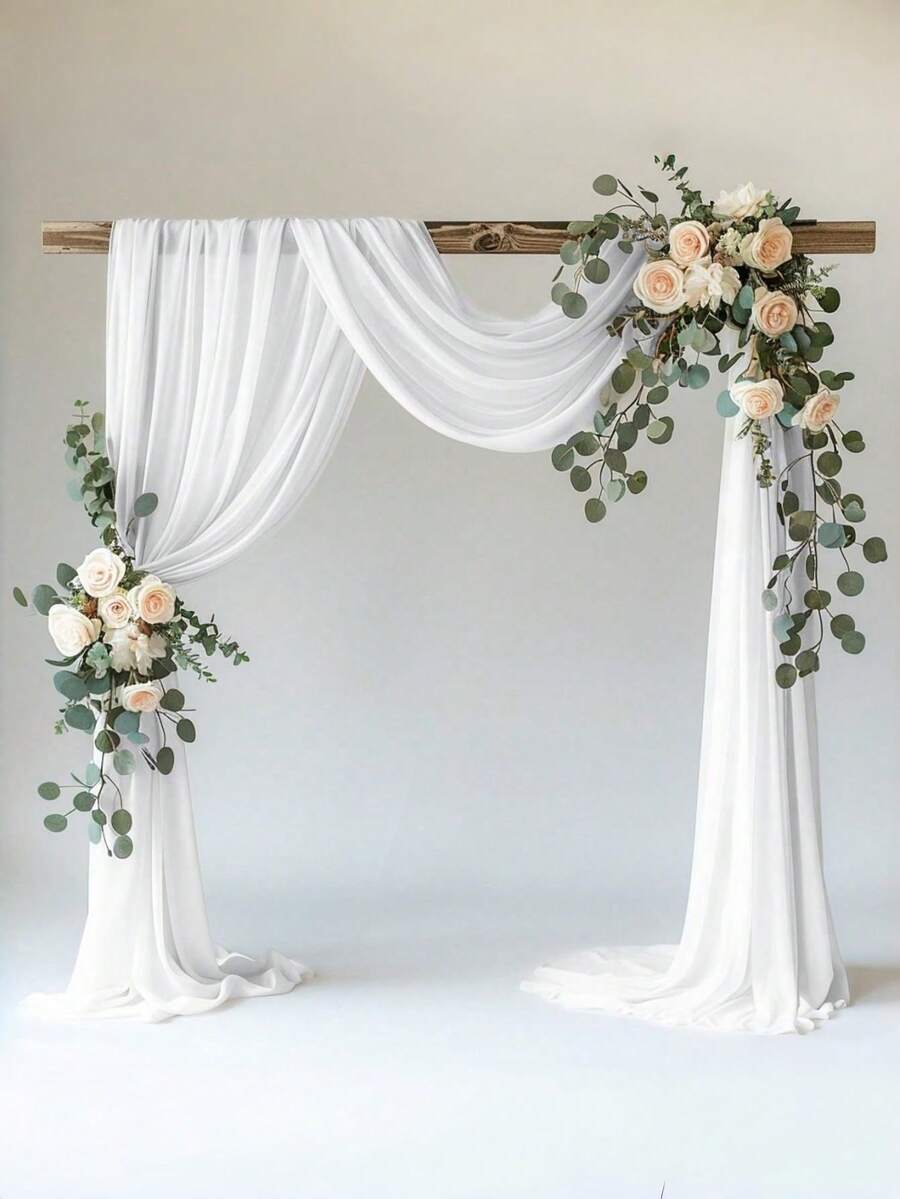 1件白色婚礼薄纱布帘背景装饰，适用于户外拱门派对仪式拍照区装饰舞台背景透明帘 - 白色 - 查看 1