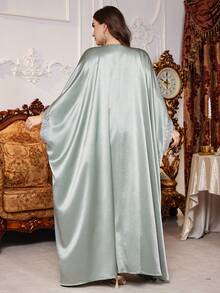 Al Najma 大码女士优雅土耳其风格长袍，时尚奢华修身阿拉伯传统服饰套装 - 薄荷綠 - 查看 2