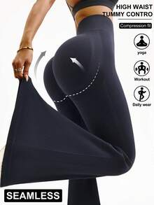 Rhythm Era Plus Size Women High Waist Solid Color Slim Fit Breathable Yoga Leggings & Pants - Black - View 1