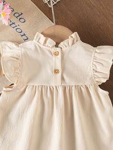 Vintaside Kids Blusa de línea A de princesa con patrón floral bordado elegante de estilo campestre para niñas bebé - Beis - Ver 3