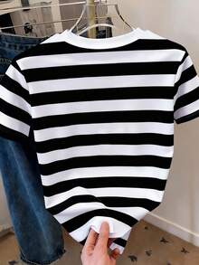 Resyla Women's Striped Print Casual Round Neck Short Sleeve T-Shirt - Multicolor - View 2