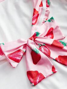 Valentine's Day Plus Size Sexy Strawberry Sweetheart Costume Cute Milk Silk Top + Thong + Mini Skirt 3-Piece Set - Multicolor - View 3