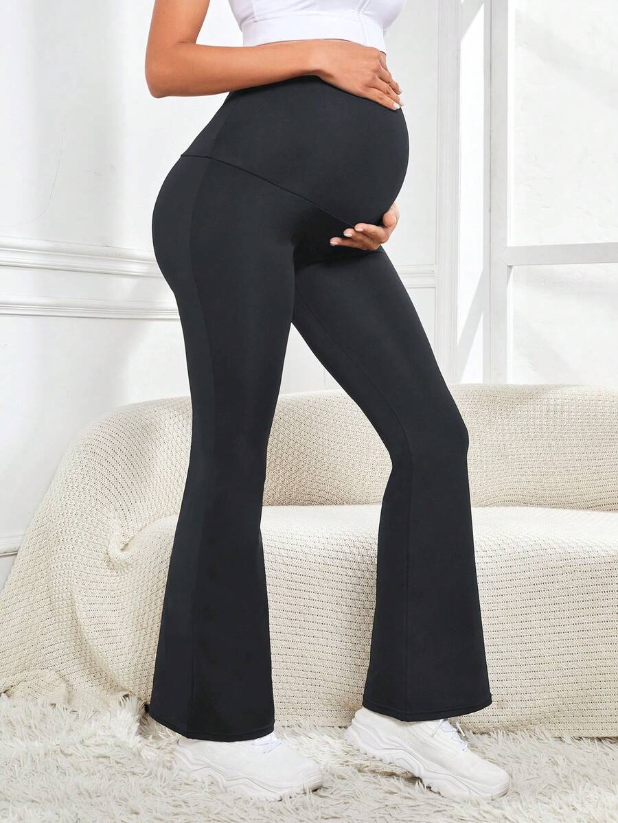 SHEIN Maternity High Waist Solid Color Flared Leggings