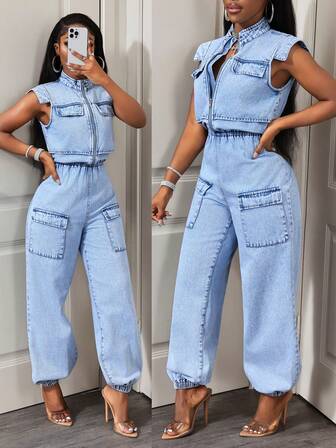 BamGleam 女士时尚休闲牛仔连体裤