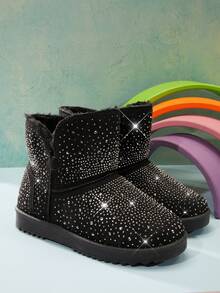 Mini mi #ShinyDreams Kids' Rhinestone Sparkle Pewter Ankle Boots – Cozy, Shiny & Princess-Ready Comfort. - Black - View 4