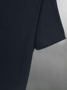 Manfinity Homme Men's Casual Solid Color Short Sleeve Polo Shirt, Summer - Navy Blue - View 4