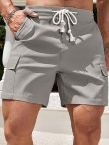 Manfinity Homme Men Flap Pocket Side Drawstring Waist Cargo Shorts - Grey - View 1