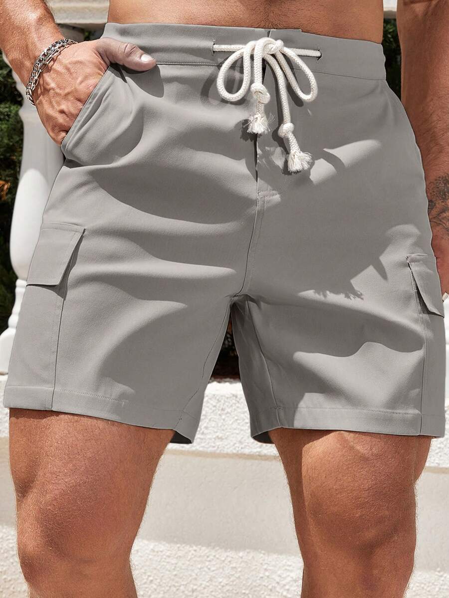 Manfinity Homme Men Flap Pocket Side Drawstring Waist Cargo Shorts - Grey - View 1