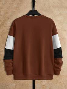 Manfinity NXTstreet Herren Langarm Lässig Farbblock Patchwork Sweatshirt, Herbst/Winter braunes Sweatshirt Oberteil für Herren Sweatshirt für Herren