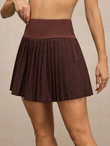 Activina Falda pantalón casual con cintura alta, pliegues y bolsillos para deportes al aire libre - Marrón - Ver 6