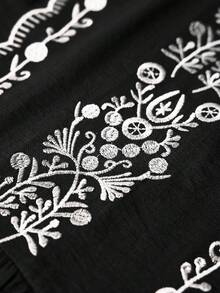 LanaWest Đầm Maxi Dài Tay Cổ Tròn Viền Ren Viền Xếp Ly Màu Nâu Mới Cho Nữ, Dáng Chữ A, Cổ Điển, Thêu Viền Phồng, Phong Cách Bohemian Thường Ngày, Thu/Đông - màu đen - Xem 7