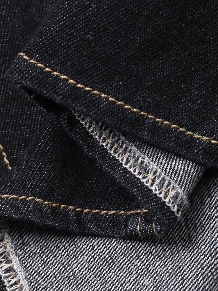 Dazy Plus Washed Black Denim Cinched Waist Shirt Design Short Denim Top Long Sleeve Jacket, Spring/Autumn