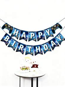 赛车主题派对装饰套装，黑红方格旗配游戏手柄横幅，适用于生日背景 - 橫幅 - 查看 5