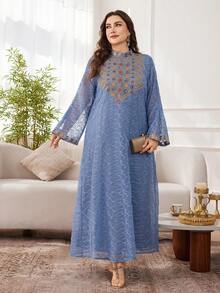 Al Najma Vestido de estilo árabe con bordado de lentejuelas para mujer de talla grande - Neblina azul - Ver 7