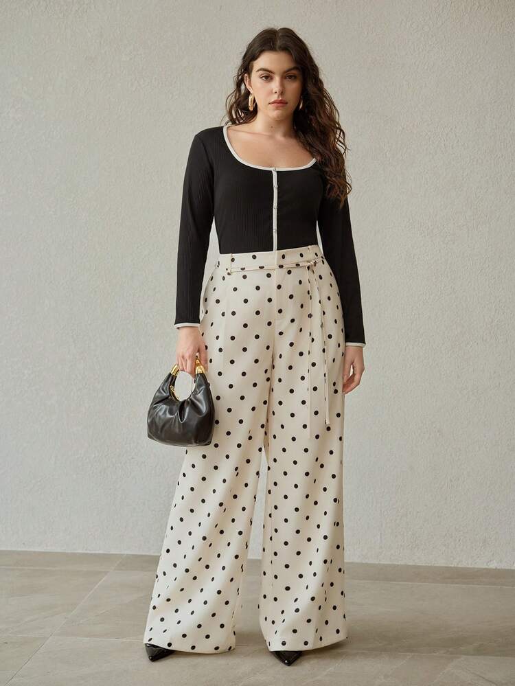 PLUS SIZE SCOOP NECK CONTRAST TRIM RIBBED KNIT ELASTIC T-SHIRT, SPRING/SUMMER