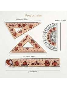 4pcs/Set Capybara Acrylic Ruler Set: High-Quality Protractors, Rulers, And Compasses - Perfect For Schools Or Offices - Make Your Workspace Full Of Fun! Back To School - Multicolor - View 3