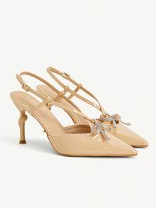 CUCCOO CHICEST Zapatos de tacón con decoración de lazo de cristal elegantes y de moda para fiestas - Albaricoque - Ver 9