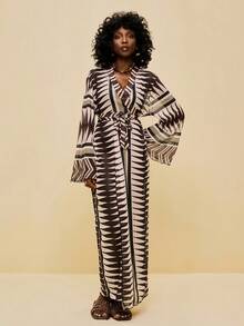 SHEIN Veneréa Bohemian Geometric Print Beach Resort Kimono Cover Up For Women - Multicolor - View 4