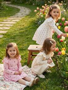SHEIN 3-Piece Set Baby Girl Winter & Autumn Clothing Back To School Season 3M-3Y Pink White Apricot Cute & Fashionable Love Heart Bow Sweet Heart Letter Print Round Neck Ruffle Elastic Long Sleeve Dress Button Front Comfortable & Soft Daily Wear Suitable For Spring, Autumn & Winter Outdoor Wear Casual Ideal As A Gift - Multicolor - View 1