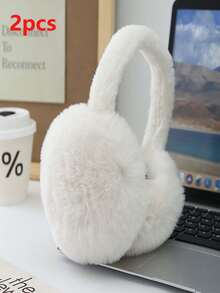 1/2个装男女通用纯色耳罩 - 柔软毛绒耳罩，雪白女士耳罩，可折叠耳罩，女士可爱耳套，可调节头带，带毛绒保暖内衬，舒适防寒，适合冬季户外活动、派对拍照、户外耳罩。冬季秋季配饰 - 彩色 - 查看 12