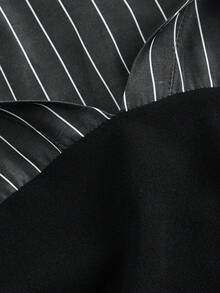 SHEIN MOD Plus Size Black & White Striped Patchwork Hem Slit Fitted Oblique Split Bustier Shirt - Black - View 3