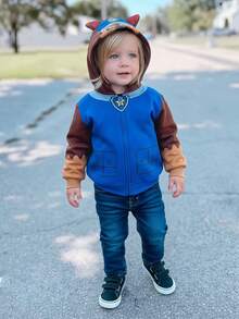 SHEIN | PAW Patrol Young Boy Casual Cartoon Dog Print Long Sleeve Hooded Zip-Up Knit Coat With 3D Ears Hoodie For Kids Kids Character Clothes Fall Winter - Blue - View 2