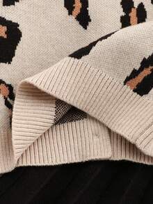 Baby Girl Leopard Print Bow Decor Round Neck Cardigan + Pleated Skirt 2-Piece Set, Suitable For Autumn/Winter Baby Set Autumn Winter Season Baby Girl Sweaters Set Baby Girl School Clothes Animal Print Clothes Toddler Leopard Print Baby Clothes Animal Print Toddler Clothes Baby Girl Outfit Autumn Baby Girl Winter Clothes - Multicolor - View 7