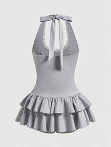 Sweetness Gaun Mini Bodycon Leher Halter Kasual Wanita Musim Semi/Panas Gaya Y2K - Grey - View 2