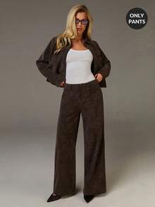 Athîral 女士休闲阔腿裤，休闲风，PU面料，美拉德复古风格，秋冬季，棕色长裤，PU裤，新年款，女士棕色长裤，女裤，裤装，阔腿裤，皮裤，女士裤装 - 棕色 - 查看 3