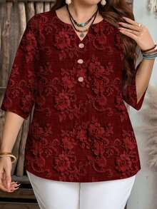 EMERY ROSE 大码女式休闲碎花V领衬衫，适合夏季穿着 - 紅色 - 查看 5