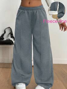 Sparklyn 少女休闲街头风学院风加厚保暖运动裤，秋冬季 - 深灰色 - 查看 3