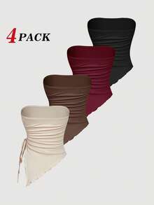 SHEIN MOD Multi-Piece Bustier Top With Side Tied Waist Pleats,Retro Printed Tube Top, Spring Top, Going Out Top,Sexy Tops,Prom Top,Cute Tops, Strapless Tops, 4 Packs Tube Tops, Party, Casual,Country Concert,Valentine's Day, Summer For Women - Multicolor - View 2