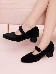 CUCCOO DOLLMOD Women's Fuzzy Warm Pumps, Fashionable And Versatile For Commuting, Autumn/Winter For Christmas - Black - View 4