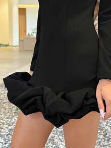 Mélanie ORL 秋冬夏季圣诞服装新年服装新年连衣裙甜美蓬蓬裙红色连衣裙优雅长袖连衣裙 - 黑色 - 查看 5