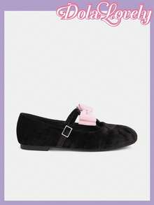Dola Lovely 1 Pair Women's Mary Jane Flat Shoes, Pink Bow & Rhinestone Decor Slip-On Casual Comfortable Shoes Suitable For Outdoor Wear For Christmas - Black - View 3