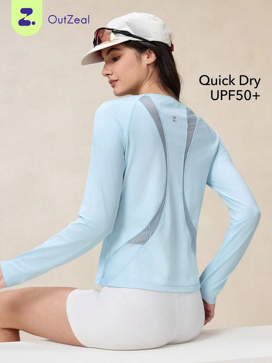 OutZeal 女士户外运动健身服长袖速干透气网眼修身圆领上衣