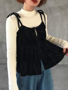 FRIFUL Canotta casual da donna con colore unito e cinturino regolabile - nero - Visualizzare 6