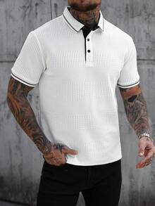 Manfinity Homme Camisa polo casual de manga corta con rayas para hombre - Blanco - Ver 1