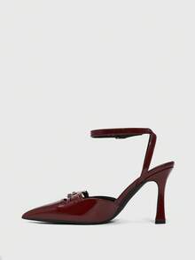 CUCCOO SZL Women's Fashion Versatile Commuter Buckle Pointed Toe Pumps For Christmas - Burgundy - View 8