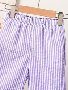 Souflis Souflis 2件套女婴幼儿/新生儿0-3岁春夏紫色休闲甜美日常度假条纹编织无袖上衣和阔腿裤两件套 - 紫色 - 查看 5