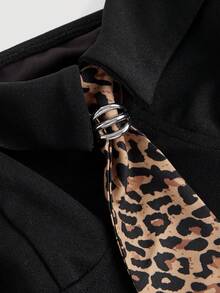 SHEIN MOD 豹纹领纯色吊带背心，休闲与度假 - 黑色 - 查看 4