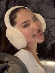 1/2个装男女通用纯色耳罩 - 柔软毛绒耳罩，雪白女士耳罩，可折叠耳罩，女士可爱耳套，可调节头带，带毛绒保暖内衬，舒适防寒，适合冬季户外活动、派对拍照、户外耳罩。冬季秋季配饰 - 彩色 - 查看 3