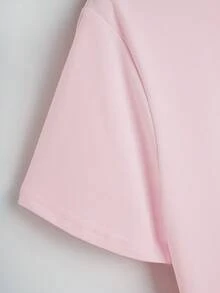 Resyla "Dreaming "Embroidery Crew Neck Casual Short Sleeve T-Shirt,Women's Pink Top - Baby Pink - View 4