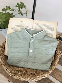 LMoss Kids Áo thun polo tay ngắn cổ đứng họa tiết thoải mái cho bé trai, thích hợp mặc hàng ngày, đi học, đi chơi, thể thao, xuân/hè - màu xanh lá - Xem 3