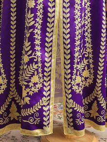 SHEIN Áo choàng Abaya Jalabiya màu tím thanh lịch cổ điển dành cho thanh thiếu niên, mùa xuân/hè, mang các yếu tố thiết kế truyền thống Trung Đông, phù hợp cho các buổi lễ gia đình và sự kiện văn hóa. - Màu tím - Xem 4